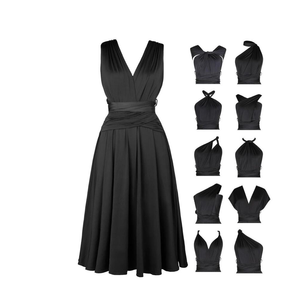 Popilush Black Multi-Way Convertible Infinity Dress Midi